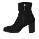 Woman's ankle boot with zipper in black elastic material and suede heel 8 - Available sizes:  43