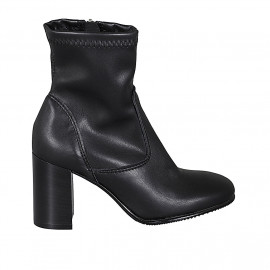 Botines para mujer en piel y materal élastico negro con cremallera tacon 8 - Tallas disponibles:  42, 43