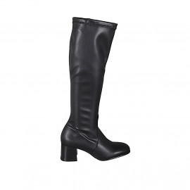 Bottes pour femmes avec demi fermeture éclair en cuir et matériau elastique noir talon 6 - Pointures disponibles:  43