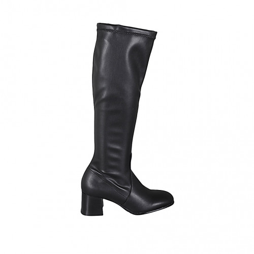 Stivale da donna con mezza cerniera in pelle ed elasticizzato nero tacco 6 - Misure disponibili: 43