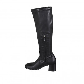 Stivale da donna con mezza cerniera in pelle ed elasticizzato nero tacco 6 - Misure disponibili: 43 2