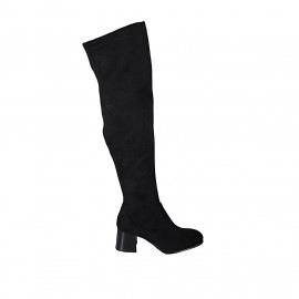 Woman's over-the-knee boot in black elastic material and suede with half zipper heel 6 - Available sizes:  32, 33, 43