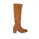 Bottes pour femmes avec demi fermeture éclair en daim et matériau elastique cognac talon 6 - Pointures disponibles:  42, 43