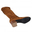 Bota para mujer con media cremallera en material elastico y gamuza cognac tacon 6 - Tallas disponibles:  42, 43