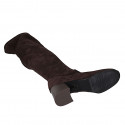 Bottes au dessus de genou pour femmes en daim et matériau elastique marron avec demi fermeture éclair talon 6 - Pointures disponibles:  32, 34, 43