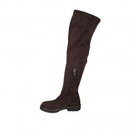 Woman's over-the-knee boot in brown suede and elastic material with half zipper heel 3 - Available sizes:  34 2