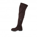 Woman's over-the-knee boot in brown suede and elastic material with half zipper heel 3 - Available sizes:  34