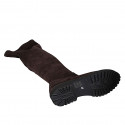 Stivale sopra al ginocchio da donna in camoscio ed elasticizzato marrone con mezza cerniera tacco 3 - Misure disponibili: 34
