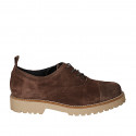 Chaussure richelieu à lacets avec bout droit pour femmes en daim marron talon 3 - Pointures disponibles:  43, 45