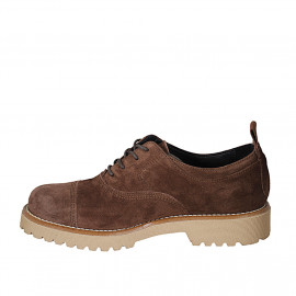 Woman's Oxford laced shoe with captoe in brown suede heel 3 - Available sizes:  43, 45 2