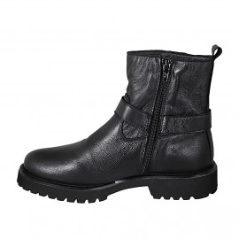 Botin para mujer con cremallera y hebilla en piel negra tacon 3 - Tallas disponibles:  32 2