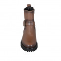 Woman's ankle boot with buckle and zipper in brown leather heel 3 - Available sizes:  32