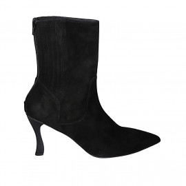 Bottines pour femmes avec fermeture éclair et elastique en daim noir talon 9 - Pointures disponibles:  42
