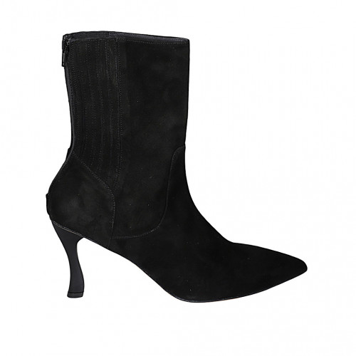 Bottines pour femmes avec fermeture éclair et elastique en daim noir talon 9 - Pointures disponibles:  42