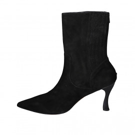Woman's ankle boot with zipper and elastic bands in black suede heel 9 - Available sizes:  42 2