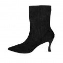 Woman's ankle boot with zipper and elastic bands in black suede heel 9 - Available sizes:  42