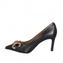 Escarpin pour femmes en cuir noir avec accessoire talon 8 - Pointures disponibles:  31, 32