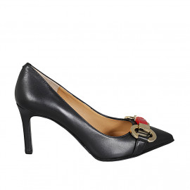 Escarpin pour femmes en cuir noir avec accessoire talon 8 - Pointures disponibles:  31, 32