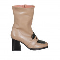 Woman's ankle boot with zipper in nude leather and black patent leather heel 8 - Available sizes:  42, 44
