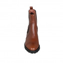 Woman's ankle boot with elastic bands and captoe in cognac brown leather heel 6 - Available sizes:  43