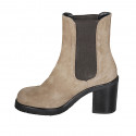 Bottines pour femmes avec elastiques en daim taupe talon 8 - Pointures disponibles:  43, 44