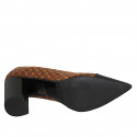 Escarpin à bout pointu pour femmes en cuir noir et daim imprimé cognac et marron talon 8 - Pointures disponibles:  42