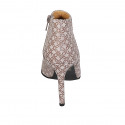 Woman's ankle boot with zipper in taupe printed suede and patent leather heel 9 - Available sizes:  32, 42