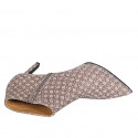 Woman's ankle boot with zipper in taupe printed suede and patent leather heel 9 - Available sizes:  32, 42