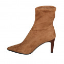 Woman's pointy ankle boot in cognac brown elastic suede heel 8 - Available sizes:  42