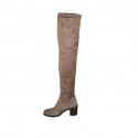Bottes au dessous de ginou pour femmes en daim et materiau elastique taupe talon 7 - Pointures disponibles:  42, 43