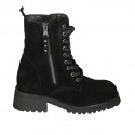 Botin para mujer con cremalleras, cordones y punta cuadrada en gamuza negra tacon 4 - Tallas disponibles:  32, 33