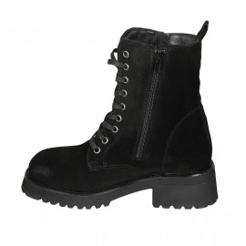 Stivaletto stringato da donna con cerniere e punta squadrata in camoscio nero tacco 4 - Misure disponibili: 32, 33 2