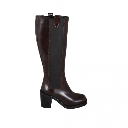 Bottes pour femmes avec elastiques et bout carré en cuir marron talon 8 - Pointures disponibles:  42, 43