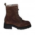 Woman's laced ankle boot with zipper, fur lining and squared tip in brown suede heel 5 - Available sizes:  42