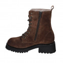 Woman's laced ankle boot with zipper, fur lining and squared tip in brown suede heel 5 - Available sizes:  42