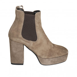 Woman's ankle boot with platform and elastic bands in taupe suede heel 9 - Available sizes:  42, 45