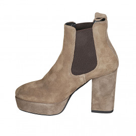 Woman's ankle boot with platform and elastic bands in taupe suede heel 9 - Available sizes:  42, 45 2