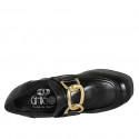 Mocasino para mujer en piel negra con cadena y plataforma tacon 9 - Tallas disponibles:  43
