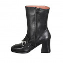 Woman's ankle boot with zipper and accessory in black leather heel 7 - Available sizes:  43