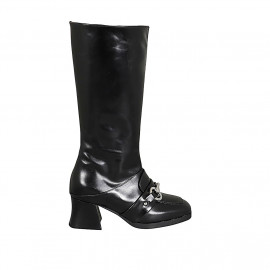 Bottes pour femmes en cuir noir avec fermeture éclair interieur et accessoire talon 5 - Pointures disponibles:  42, 45