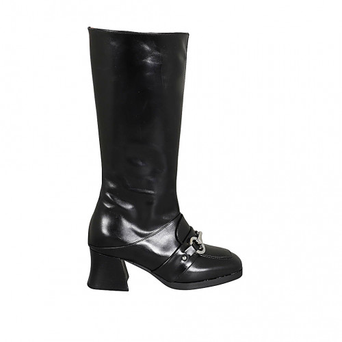 Woman's boot in black leather with zipper and accessory heel 5 - Available sizes:  42, 45