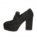 Woman's mocassin with platform in black suede heel 9 - Available sizes:  42, 43