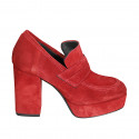 Woman's mocassin with platform in dark red suede heel 9 - Available sizes:  32, 42