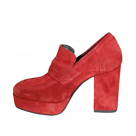 Mocassino da donna con plateau in camoscio rosso scuro tacco 9 - Misure disponibili: 32, 42 2