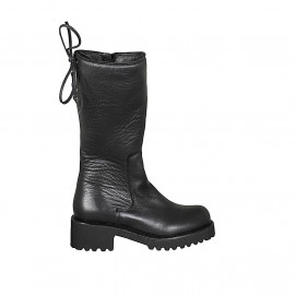Botas con cordones posteriores y cremallera para mujer en piel negra tacon 5 - Tallas disponibles:  42, 43