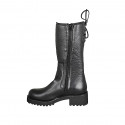 Woman's boot with zipper and backside laces in black leather heel 5 - Available sizes:  42, 43