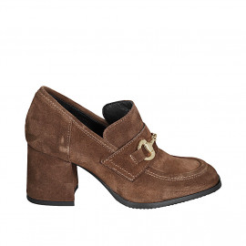 Woman's mocassin with accessory in brown suede heel 6 - Available sizes:  43