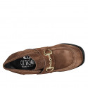 Mocassino da donna con accessorio in camoscio marrone tacco 6 - Misure disponibili: 43
