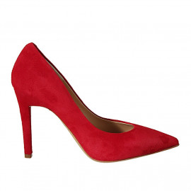 Women's pointy pump shoe in red suede heel 9 - Available sizes:  31, 33, 34, 42, 43
