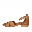 Chaussure ouverte avec courroie en cuir cognac talon 2 - Pointures disponibles:  32